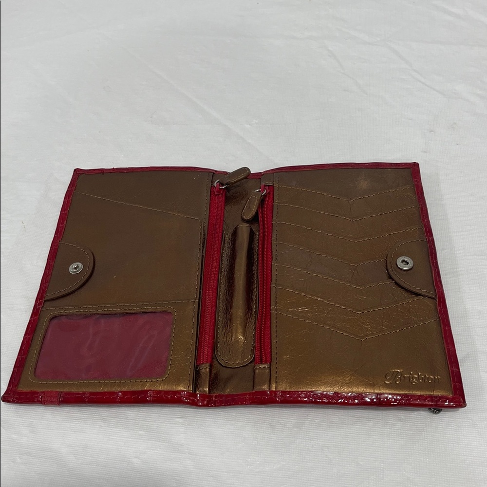 Brighton Red Croc Cher Portfolio Wallet patent red leather vintage pen pocket - Picture 7 of 15